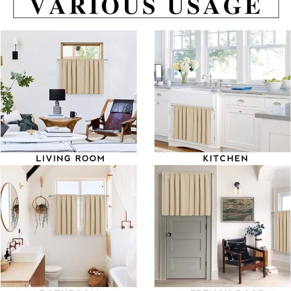 RYB Home Beige Short 34"x36 Curtains (1 set/2 panels) - Picture 3 of 3